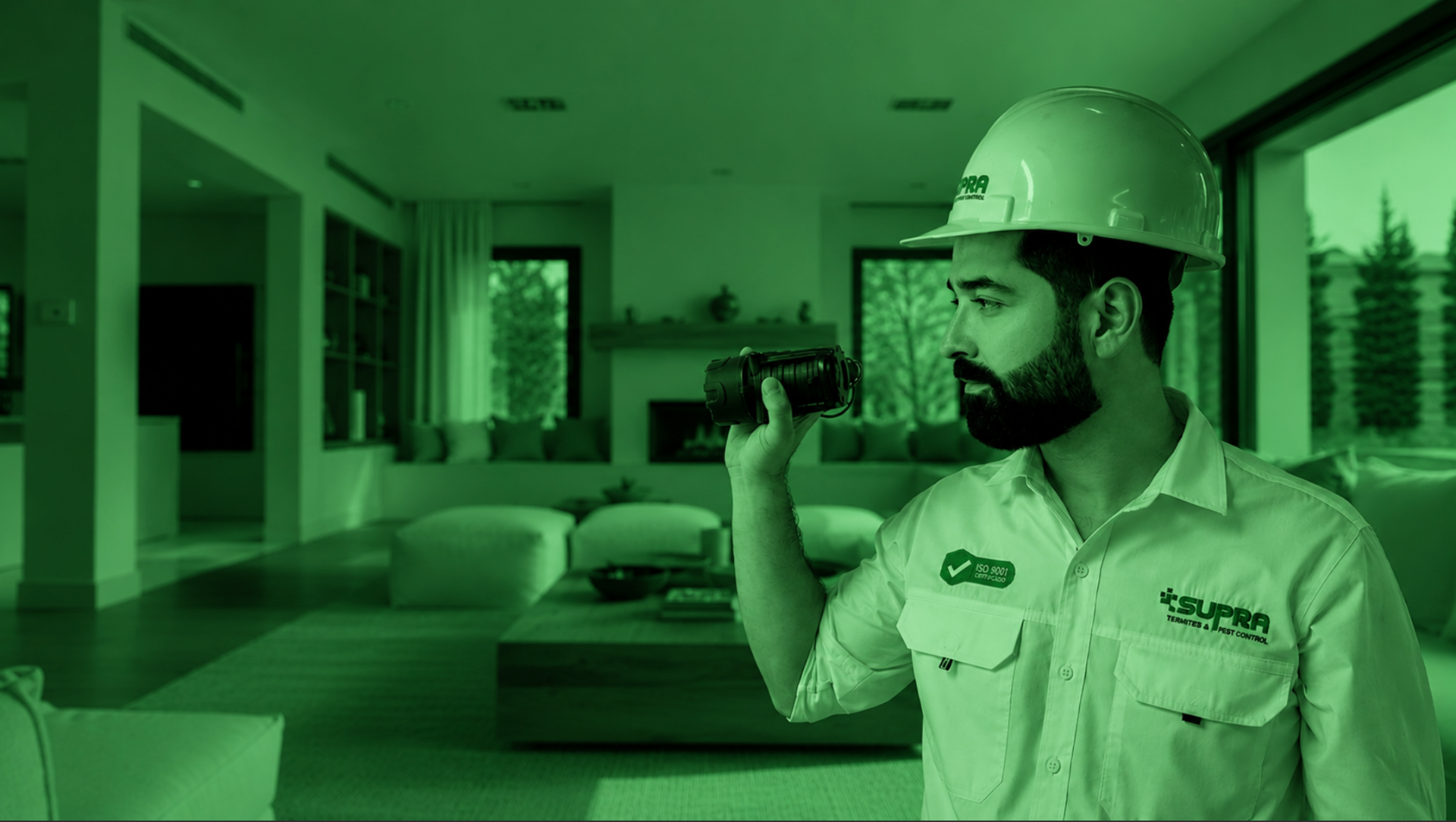 Técnico Supra inspeccionando un hogar